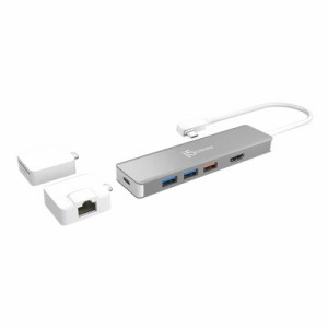 J5　[USB-C オス→メス カードスロットx2/HDMI/LAN/USB-Ax3/USB-Cx2]変換アダプタ USB PD対応　JCD375 シルバー