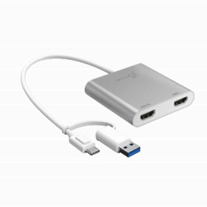 J5　映像変換アダプタ ［USB-C＋USB-A オス→メス HDMIx2］ 4K対応 シルバー　JCA365