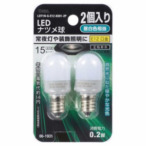 オーム電機　LEDナツメ球 E12 昼白色 2個入  [E12 /ナツメ球形 /昼白色 /2個]　LDT1N-G-E12AS91-2