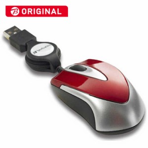 VERBATIMJAPAN　有線 光学式 マウス USB 巻き取り式 3ボタン レッド　MUSTORV3 