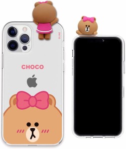 LINE FRIENDS iPhone 12 ケース iPhone 12 Pro ケース [ 公式ライセンス品 ラインフレンズ チョコ クリア フィギュア付き ] FACE CHOCO K