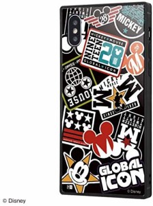 iPhoneXs/X/『ディズニー ミッキー』/耐衝撃ガラス スマホケース KAKU/『Collage/ブラック』_01(キャラクター グッズ)