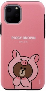 LINE FRIENDS iPhone 11 Pro ケース JUNGLE BROWN DUAL GUARD ピギーブラウン(ラインフレンズ)5.8インチ アイフォン 背面 カバー【公式ラ