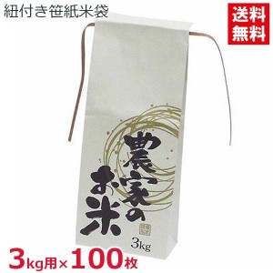 米袋 3kg用 100枚セット 紐付き 笹紙 抗菌 クラフト紙製 農家のお米 角底 米 贈答用 保存袋 包装 DAIM 第一ビニール