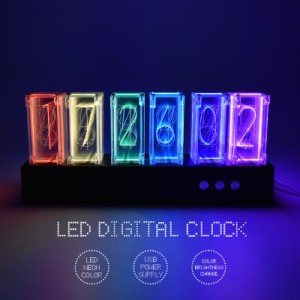 LED ニキシー管風 デジタル時計 置き時計 卓上時計 ネオン 虹 レインボー レトロ メカニック 発光 ゲーム 部屋 インテリア バー カフェ 