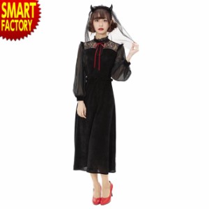 ハロウィン コスプレ クラシック ロング デビル 悪魔 ロング スカート ツノ カチューシャ コスチューム レディース 女 