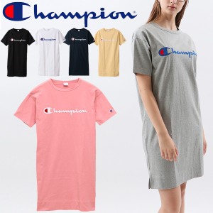 ワンピース 半袖 レディース チャンピオン Champion スポーツ クルーネック ドレス 刺繍ロゴ チュニック ロングTシャツ ルームウェア/CW-