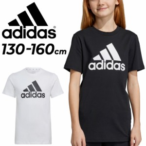 アディダス 半袖 Tシャツ キッズ 130-160cm 子供服 adidas スポーツウェア ジュニア ビッグロゴ プリントT 子ども 男の子 女の子  黒 白 