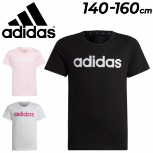 アディダス 半袖 Tシャツ キッズ 女の子 140-160cm 子供服 adidas リニアロゴ スリムフィット 子ども 女児 スポーツウェア  ブラック ピ