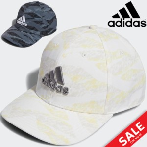 アディダス ゴルフキャップ 帽子 メンズ adidas GOLF カモプリント 迷彩柄 カモフラ 総柄 6パネル 男性 紳士用 ゴルフウェア 黒 白 ブラ