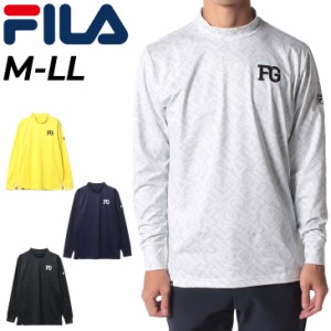 フィラゴルフ メンズ 長袖シャツ ゴルフウェア FILA GOLF ECO 裏起毛 スムースライト タイポプリント モックネック ゴルフシャツ 総柄 保