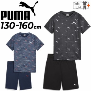 プーマ キッズ Tシャツ ハーフパンツ 上下 男の子 PUMA 130-160cm ジュニア 子供服 総柄シャツ ショートパンツ 半ズボン セットアップ 吸