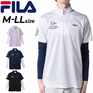 フィラゴルフ メンズ 半袖シャツ 長袖インナーシャツ セット FILA GOLF トップスセット 総柄シャツ Vネックインナー ゴルフシャツ 男性 