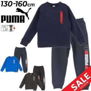 プーマ キッズ スウェット 上下 130-160cm 子供服 PUMA ESS+ LOGO LABO ジュニア 長袖トレーナー ロングパンツ セットアップ 裏起毛 保温