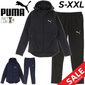 プーマ スウェット 上下 メンズ PUMA EVOSTRIPE ウォーム フーデッドジャケット ロングパンツ セットアップ 裏起毛 保温 スリムフィット 