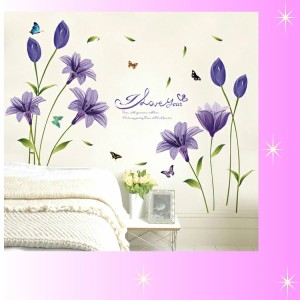 ウォールステッカー 花 アイビー ステッカー 植物 フラワー ガラス トイレ カフェ モダン シンプル ナチュラル 木 紫 パープル シール 壁
