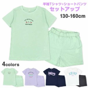 半袖 Ｔシャツ 上下セット 子供 女の子 さくらんぼ 綿100％ セットアップミント-A