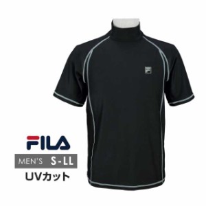 FILA 半袖 ラッシュガード メンズ UVカット スタンドカラー プルオーバーブラック-グレー