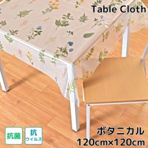 テーブルクロス 撥水 ボタニカル柄 ビニール 抗ウイルス 抗菌 約120×120cm 幅120cm 耐水 防水 おしゃれ お洒落 リビング ダイニング モ