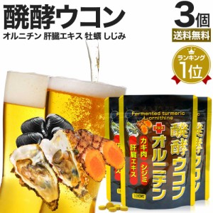 醗酵ウコン＋オルニチン 180粒×3個セット 約66〜90日分 送料無料 メール便 | ウコン うこん 秋ウコン ウコン粒 発酵ウコン クルクミン 