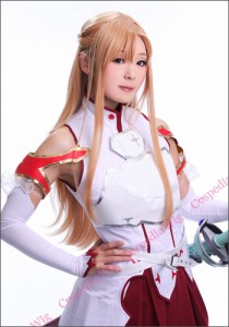 ソードアート・オンライン　アスナ (SAO)  風 ウィッグ　キャラウィッグ　コスプレウィッグ　フルウィッグ　コスプレ　耐熱