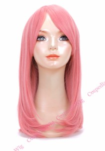 【即納】ミディアム(50cm)　ピンク　コスプレウィッグ コスプレ ウィッグ wig コスウィッグ 耐熱 ハロウィン