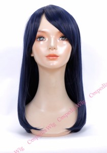 【即納】ミディアム(50cm)　ブルーブラック　コスプレウィッグ コスプレ ウィッグ wig コスウィッグ 耐熱 ハロウィン