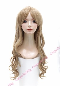 【即納】ロングウェーブ　ライトベージュ　ロング ウェーブコスプレウィッグ コスプレ ウィッグ wig コスウィッグ 耐熱 ハロウィン