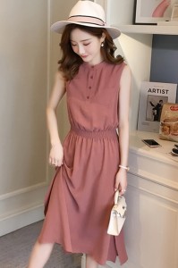 ラウンドネック ノースリーブ ワンピース 上質感 大人可愛い 大人しい 楽チン きれいなライン