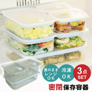 保存容器 3点 セット プラスチック 密閉 耐熱 四角 日本製 電子レンジ 食洗機 冷蔵 冷凍 弁当箱 お弁当箱 つくおき 作り置き 保存 密閉力