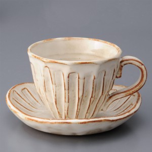 コーヒーカップ ソーサー 碗皿/ しのぎ コーヒー C/S（白） /陶器 おしゃれ ギフト プレゼント 贈り物 カフェ