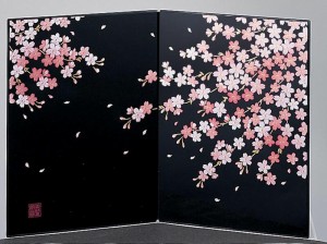 雛人形 コンパクト 陶器  蒔絵屏風（桜・大）