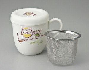 コーヒー カップ コップ/ 蓋付ファンシーマグ フクロウ 網付 /業務用 家庭用 ふくろう 梟 お祝い プレゼント 珈琲 おしゃれ かわいい 縁