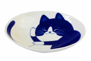 和食器 楕円皿 深皿 19.5cm/ ねこちぐらハチワレ 6.0楕円深皿 /猫 ネコ 可愛い 家庭用 和み 癒やし