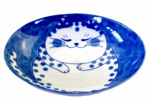 和食器 楕円皿 深皿 19.5cm/ ねこちぐらブチ 6.0楕円深皿 /猫 ネコ 可愛い 家庭用 和み 癒やし /和食器