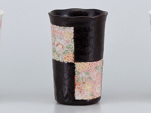 酒器 フリーカップ/ 花友禅チューハイカップ 黒 /焼酎 日本酒 ノンアルコール 梅酒 業務用 家庭用 ギフト プレゼント 贈り物 cup without