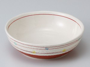 和食器 中鉢/ 点彩渦4.5浅ボール（赤） /陶器 業務用 家庭用 Medium Sized Bowl
