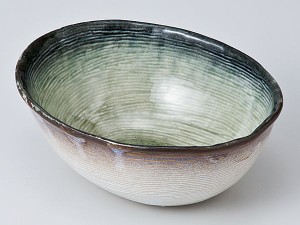 和食器 中鉢/ 均窯グリーンストライプ楕円鉢 /陶器 業務用 家庭用 Medium Sized Bowl