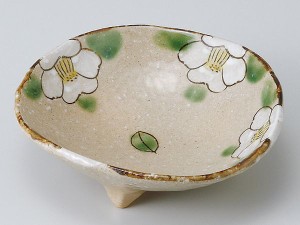 和食器 中鉢/ 織部椿三ツ足小鉢 /陶器 業務用 家庭用 Medium Sized Bowl