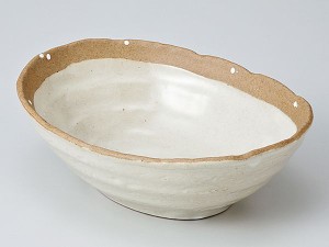 和食器 中鉢/ 白ドット 手造りダ円鉢 /陶器 業務用 家庭用 Medium Sized Bowl