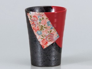 酒器 フリーカップ/ 黒赤ヌリ分カット絵ジュースカップ /焼酎 日本酒 ノンアルコール 梅酒 業務用 家庭用 ギフト プレゼント 贈り物 cup 