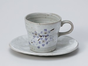 コーヒーカップ ソーサー/ 青地刷毛目桜軽コーヒーカップ＆ソーサー紫 /碗皿 業務用 ホテル レストラン おしゃれ