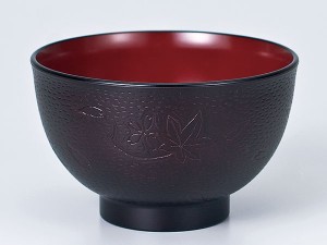 会津漆器/ レンジ汁椀 溜 春秋 /和食器
