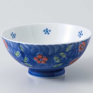 茶碗 花柄 青色/ ダミつなぎ花赤 茶碗 /業務用 家庭用 Rice bowl