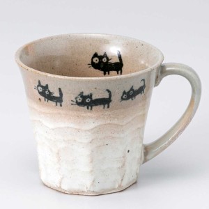 マグカップ 陶器 黒猫 可愛い ホワイト/ 塗り分けネコマグ 白 /コーヒー ホットミルク ココア 贈り物 プレゼント