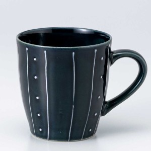 マグカップ 陶器 ブラック ドット ライン/ 青釉水玉トクサマグ /コーヒー ホットミルク ココア 贈り物 プレゼント