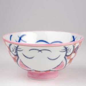 茶碗 猫 陶器/ 市松招き猫茶碗 中平 (赤） /猫雑貨 ネコグッズ ねこ キャット かわいい 子供 プレゼント