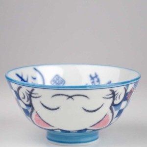 茶碗 猫 陶器/ 市松招き猫茶碗 中平 (青） /猫雑貨 ネコグッズ ねこ キャット かわいい 子供 プレゼント