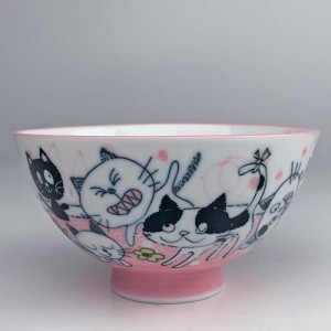 茶碗 猫 陶器/ ファニーキャット 茶碗 中平 (赤） /猫雑貨 ネコグッズ ねこ キャット かわいい 子供 プレゼント