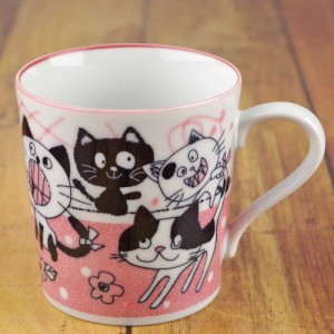 マグカップ 猫 陶器/ ファニーキャット マグカップ （赤） /猫雑貨 ネコグッズ ねこ キャット かわいい 子供 プレゼント